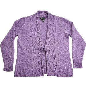 Eddie Bauer Vintage 2007 Purple Tie Front Knit Cardigan XL Lambs Wool Cashmere